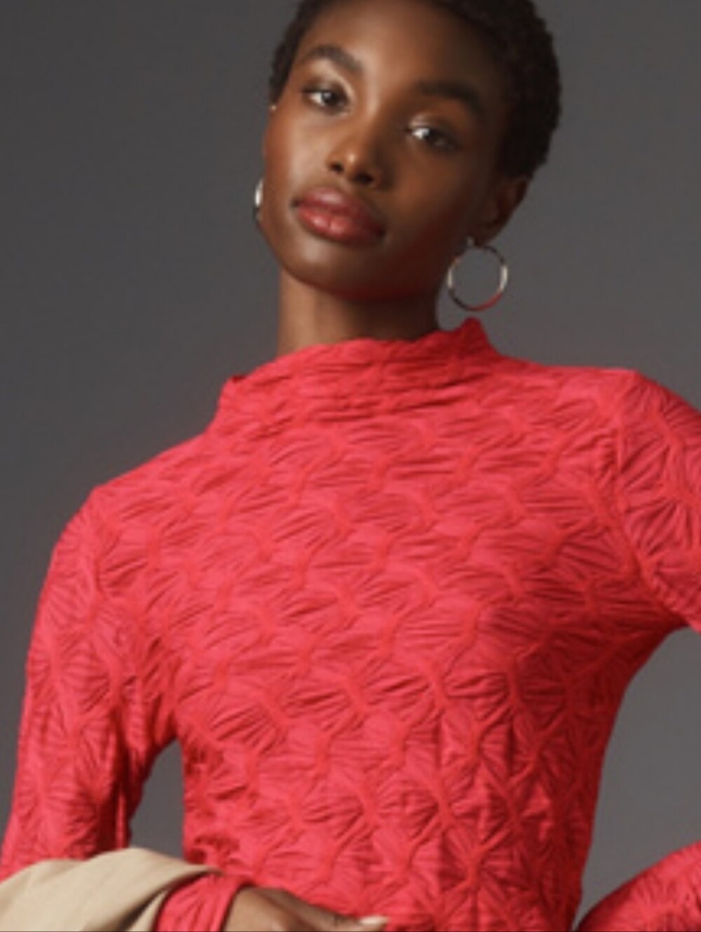 Maeve Anthropologie Srunch Textured Ruched Mock Neck Top XL Y2K Barbie Artsy